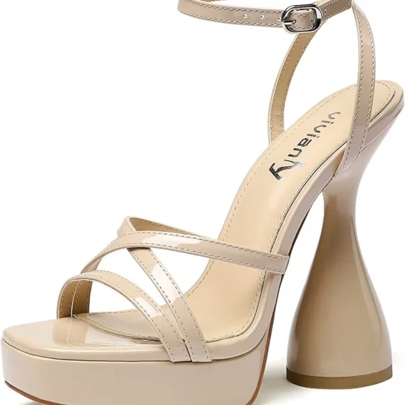 NIB Vivianly chunky heeled strappy sandals size 10, color nude. - Picture 6 of 6